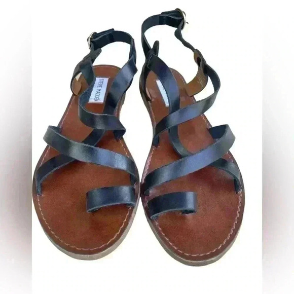 Steve Madden women’s Agathist black/ brown Sandals sz 7 great used condition - Picture 1 of 4